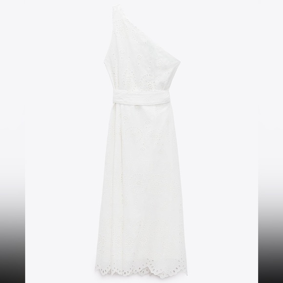 Zara white embroidered asymmetric dress - Picture 4 of 13